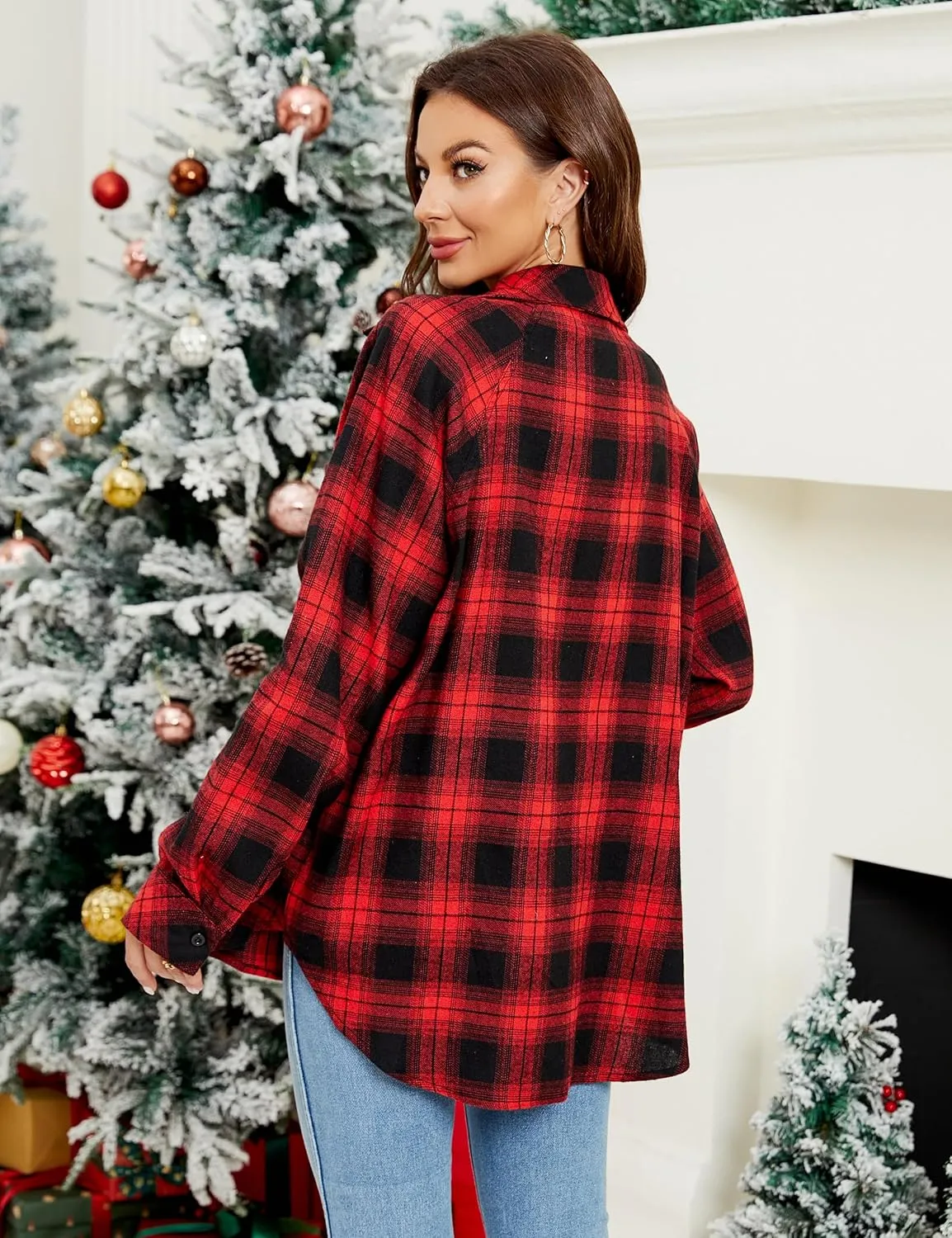 Blooming Jelly Womens Long Sleeve Shirts Flannel Plaid Tops 2023 Button Down Casual Fall Outfits Shacket