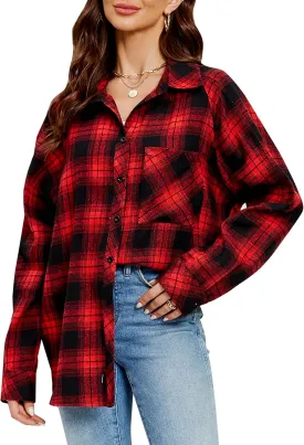 Blooming Jelly Womens Long Sleeve Shirts Flannel Plaid Tops 2023 Button Down Casual Fall Outfits Shacket