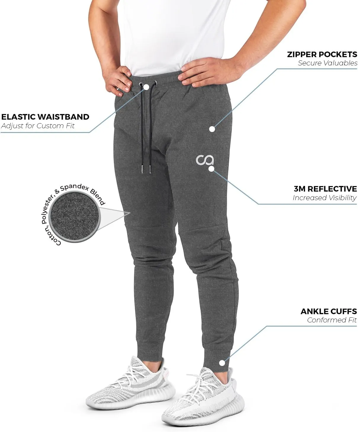Contour Mens Sweatpants with Pockets Zipper, Cruise Sweatpants for Men, Joggers for Men Slim Fit, Mens Joggers for Workout