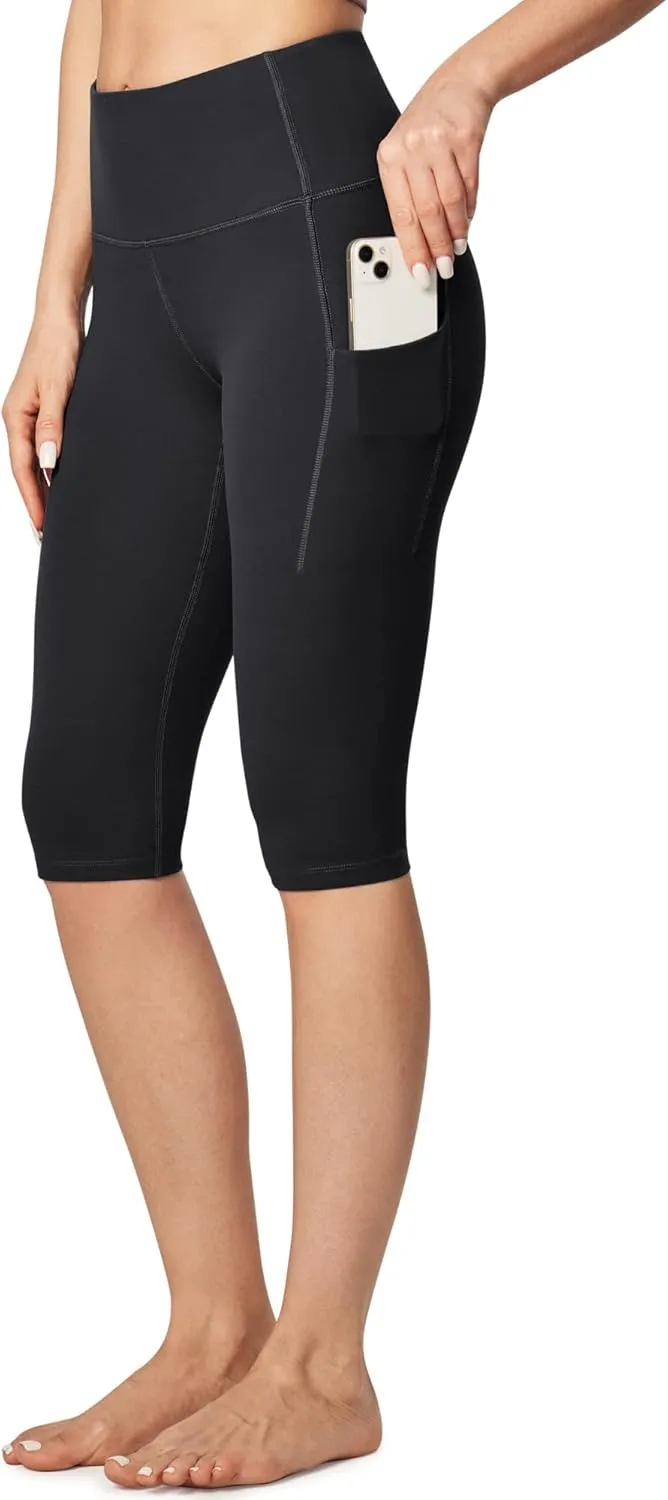 Ewedoos Capri Leggings for Women with Pockets Women's Capris Knee Length High Waisted Yoga Pants Compression Workout Leggings