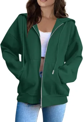 Fashion Hoodies Vintage Zipper Oversized Loose Fit Hoodies Women Long Sleeve Solid Jackets Soft Outdoor Sweatshirt