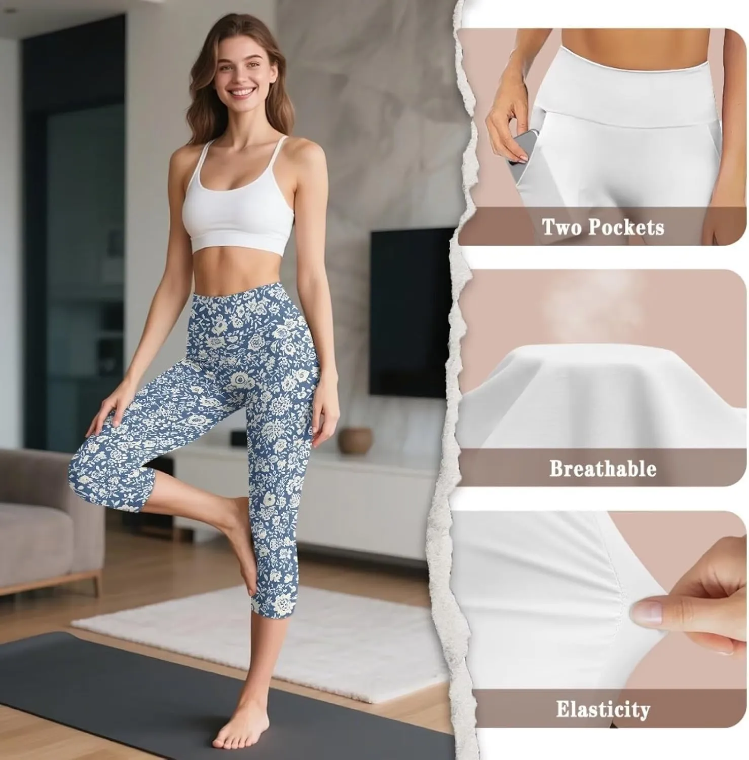 Galaxy High Waisted Capri Leggings for Women, Lotus Mandala Tummy Control Yoga Pants Butterfly Stretchy Leggings