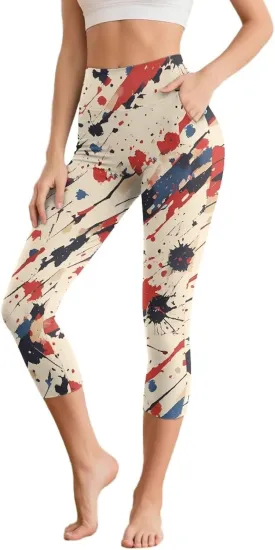 Galaxy High Waisted Capri Leggings for Women, Lotus Mandala Tummy Control Yoga Pants Butterfly Stretchy Leggings