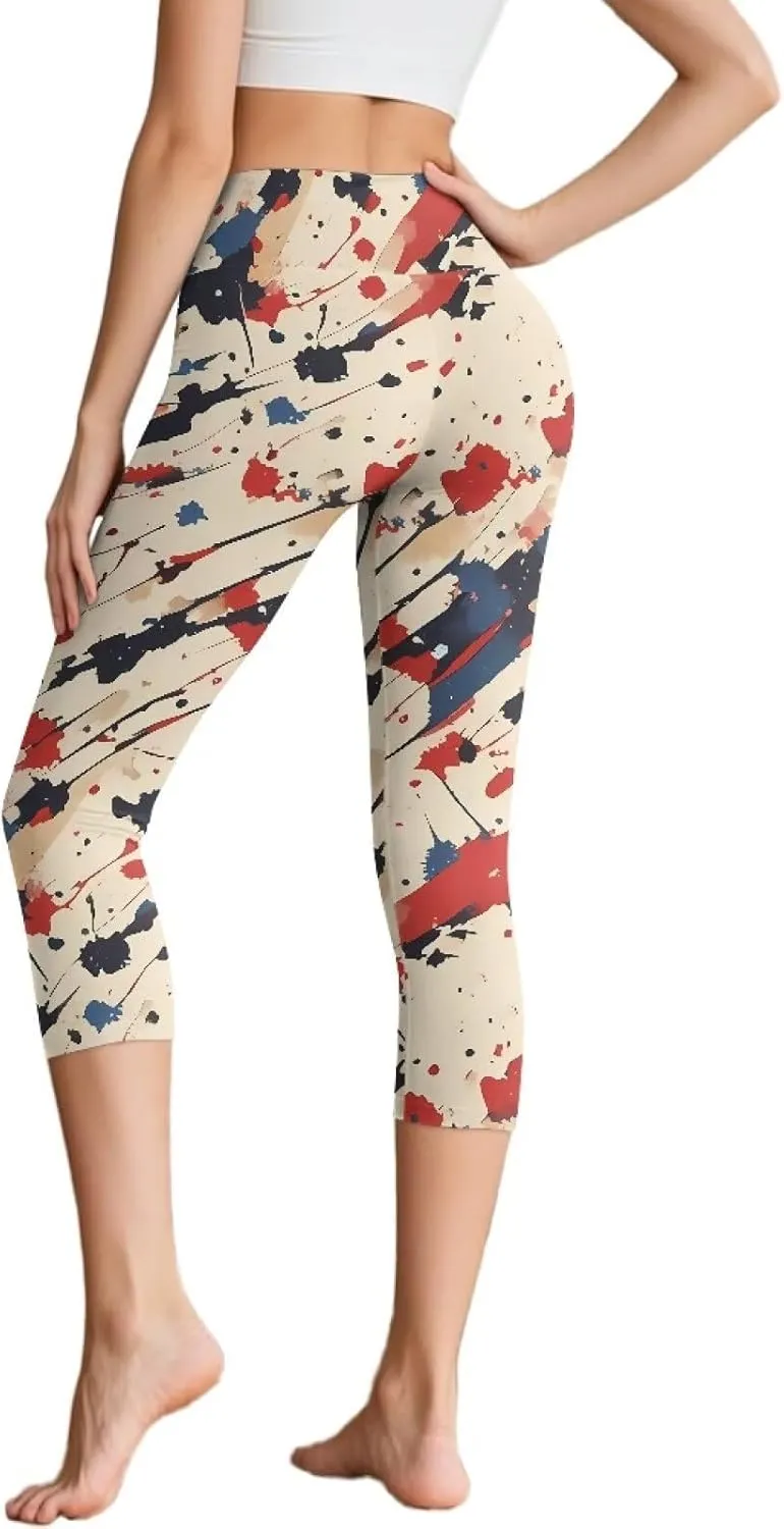 Galaxy High Waisted Capri Leggings for Women, Lotus Mandala Tummy Control Yoga Pants Butterfly Stretchy Leggings