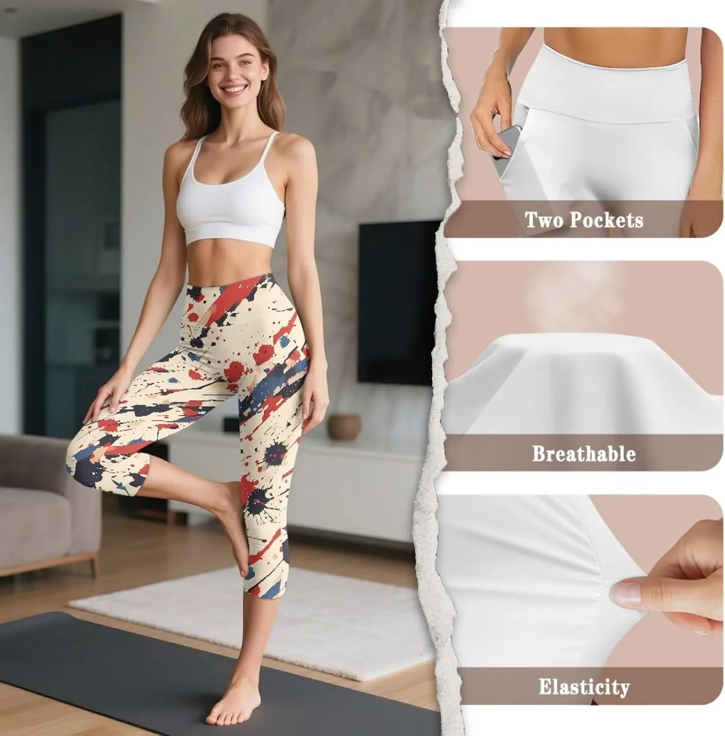 Galaxy High Waisted Capri Leggings for Women, Lotus Mandala Tummy Control Yoga Pants Butterfly Stretchy Leggings