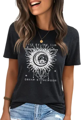 IRISGOD Womens Graphic Tees Casual Summer Short Sleeve Vintage T Shirts Tops