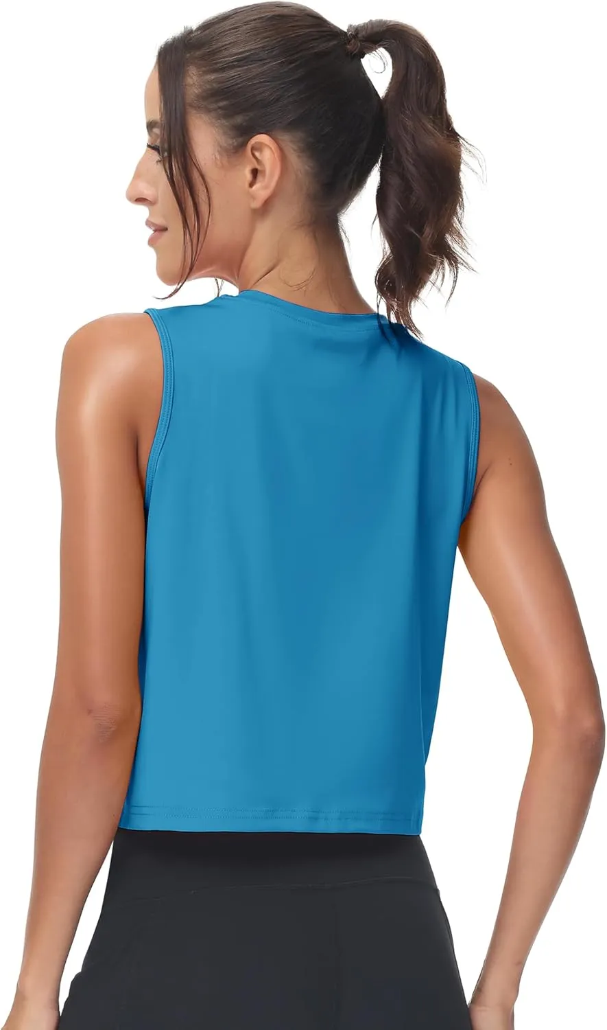 MAGCOMSEN Women's Workout Cropped Tops UPF 50  Athletic Running Tank Tops Sleeveless Gym Sports Muscle Shirts