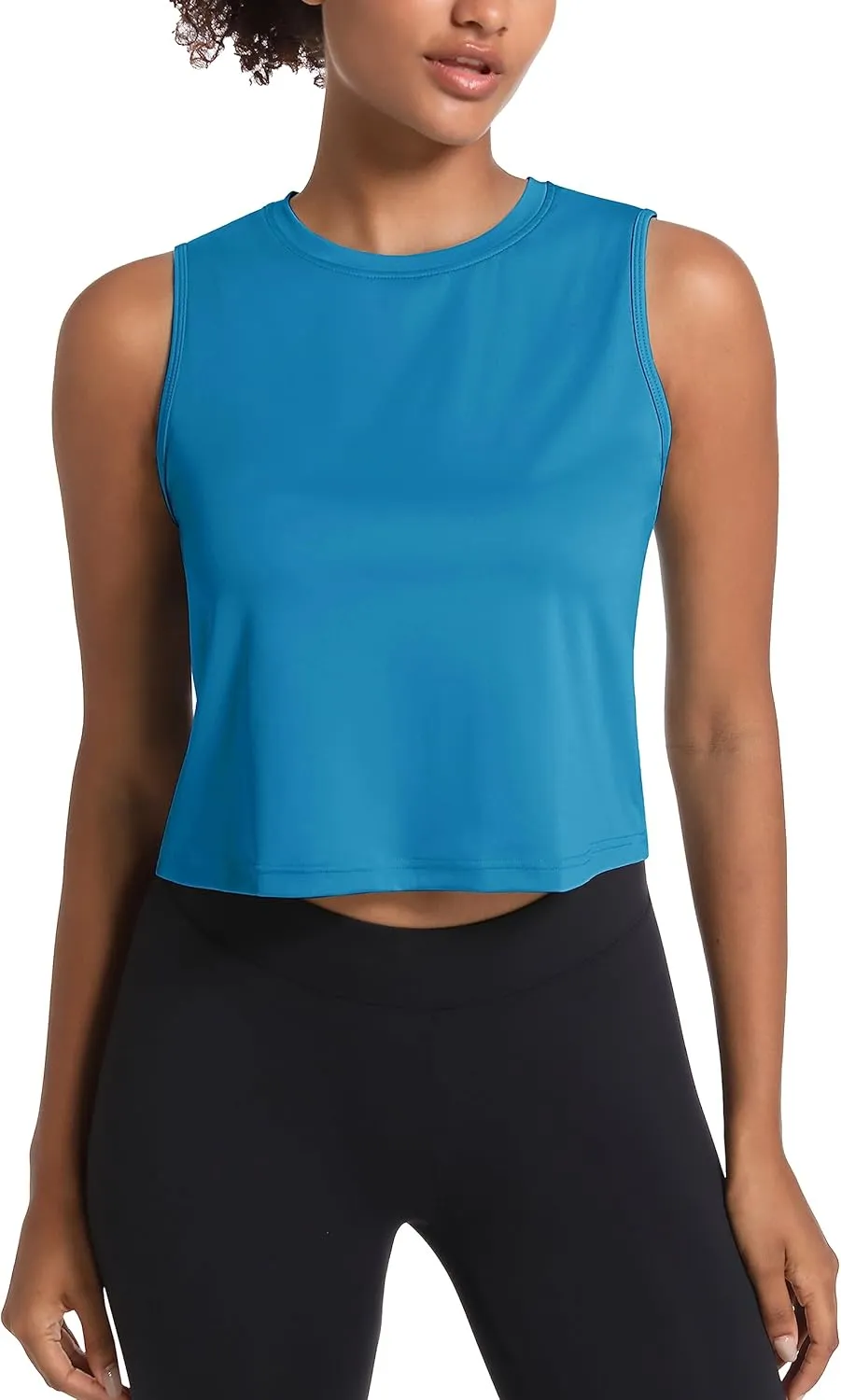 MAGCOMSEN Women's Workout Cropped Tops UPF 50  Athletic Running Tank Tops Sleeveless Gym Sports Muscle Shirts