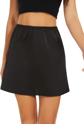 MANCYFIT Womens Half Slip for Under Dresses Satin Slip Skirt Mini Underskirt Black 3X-Large