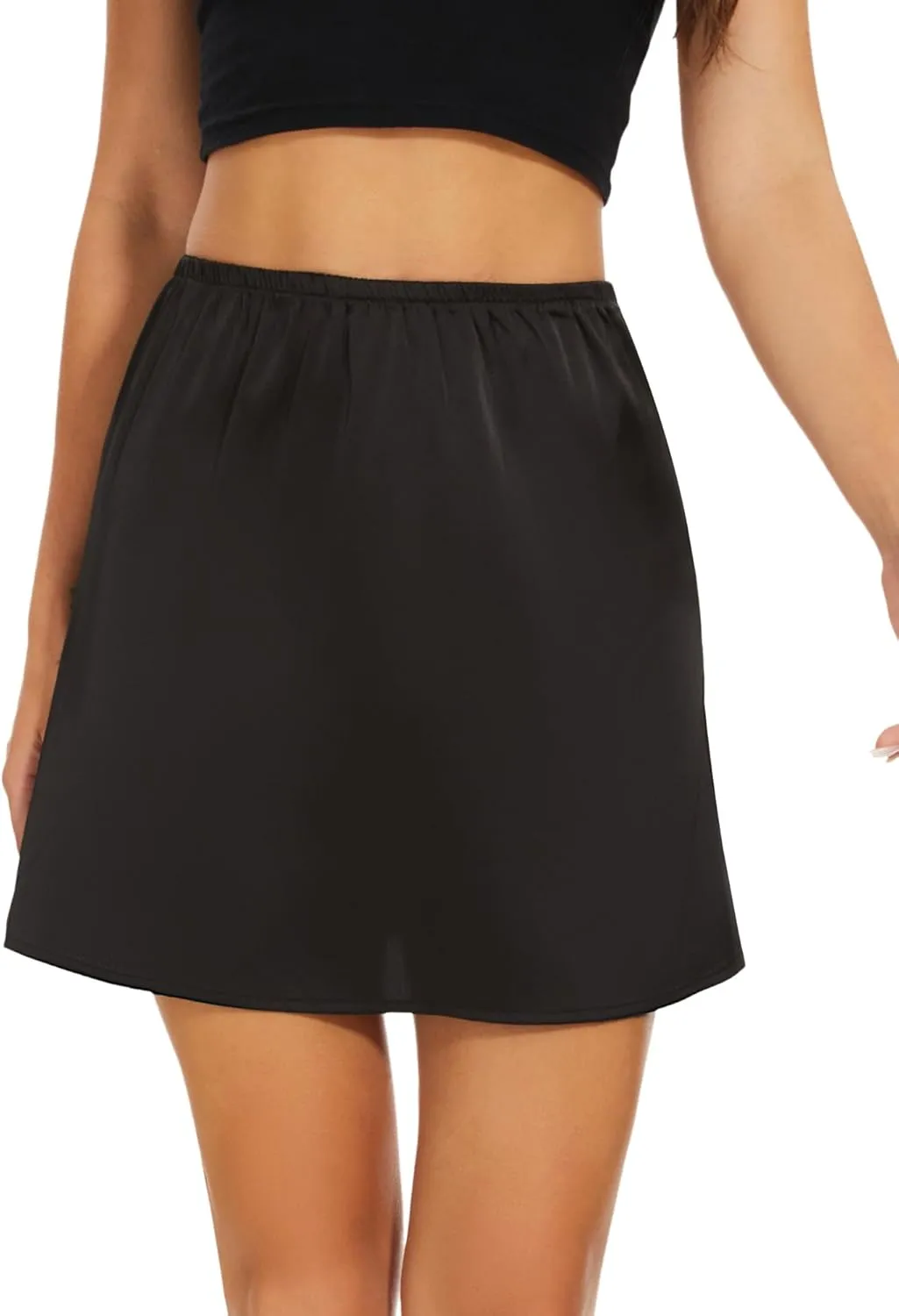MANCYFIT Womens Half Slip for Under Dresses Satin Slip Skirt Mini Underskirt Black 3X-Large