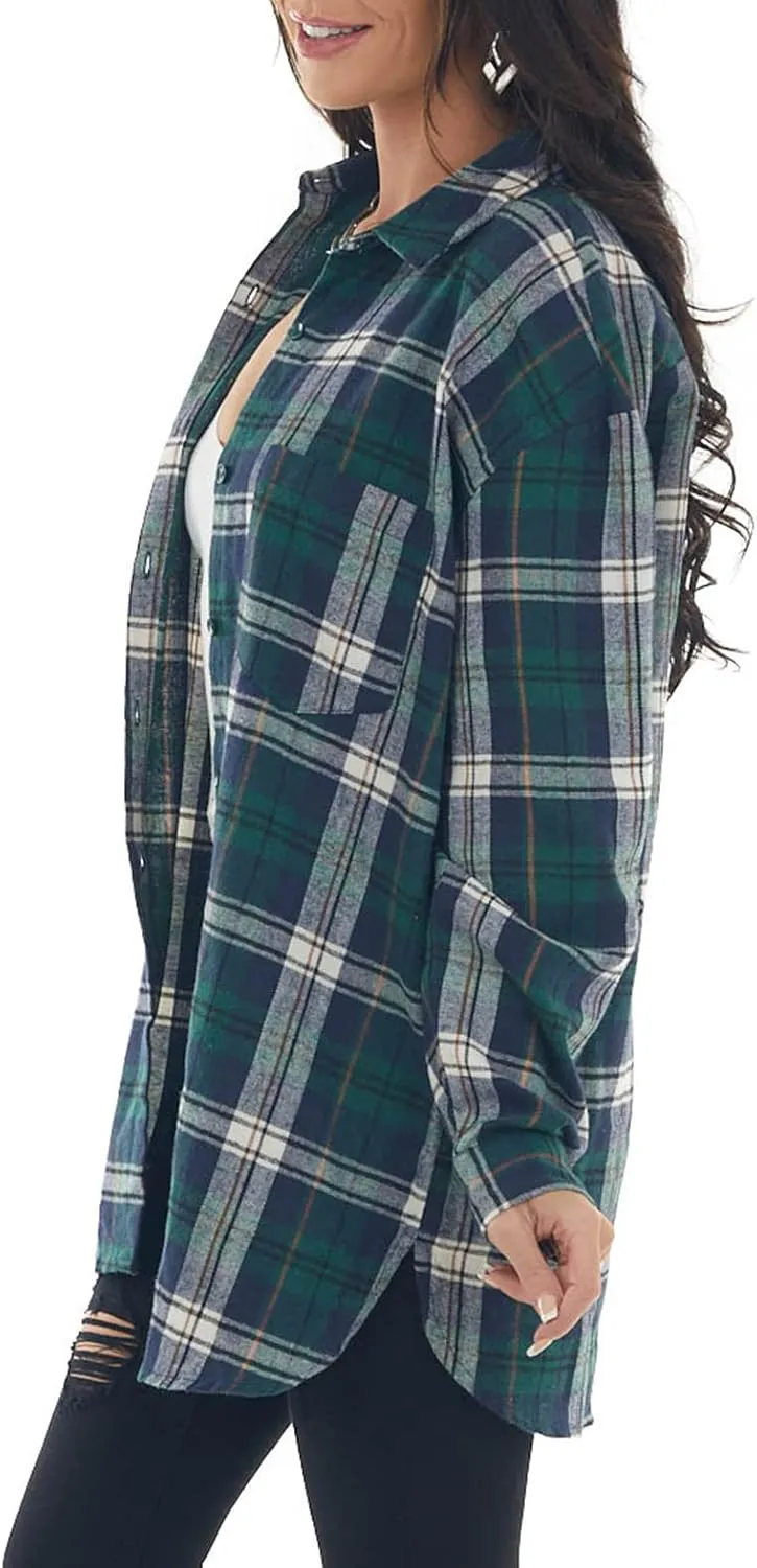 NUOREEL Womens Plaid Shirts Button Down Flannel Shirts Boyfriend Long Sleeve Shirts