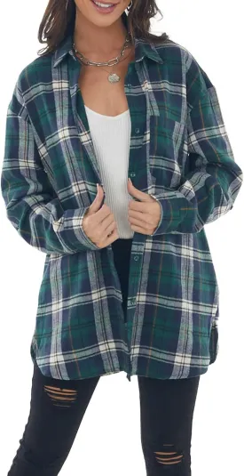 NUOREEL Womens Plaid Shirts Button Down Flannel Shirts Boyfriend Long Sleeve Shirts