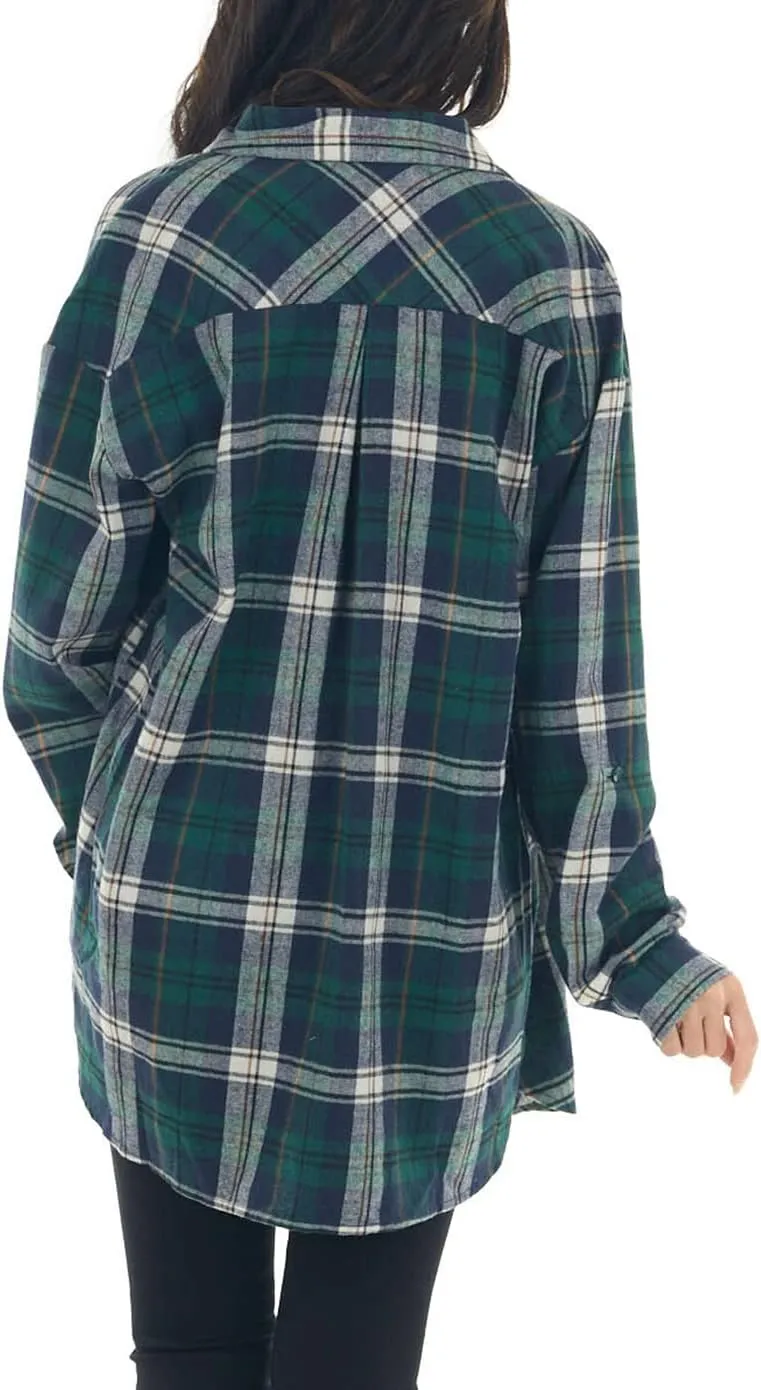 NUOREEL Womens Plaid Shirts Button Down Flannel Shirts Boyfriend Long Sleeve Shirts