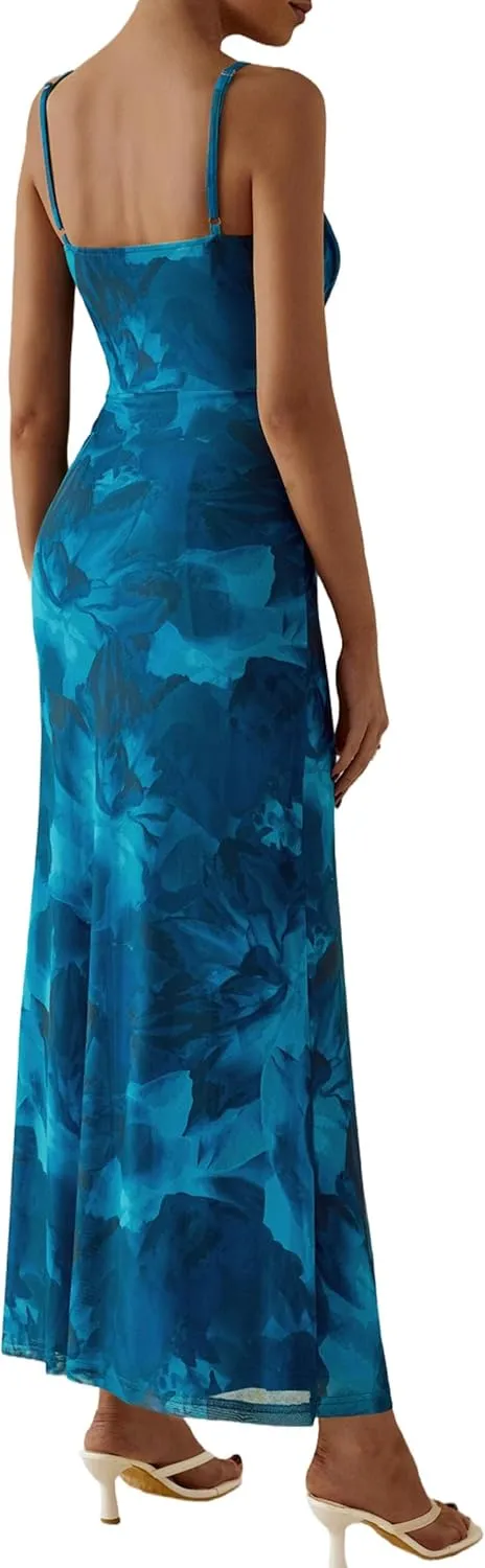 PRETTYGARDEN Women's Bodycon Maxi Dress 2025 Summer Floral Sundress Sleeveless Spaghetti Strap Cocktail Party Dress