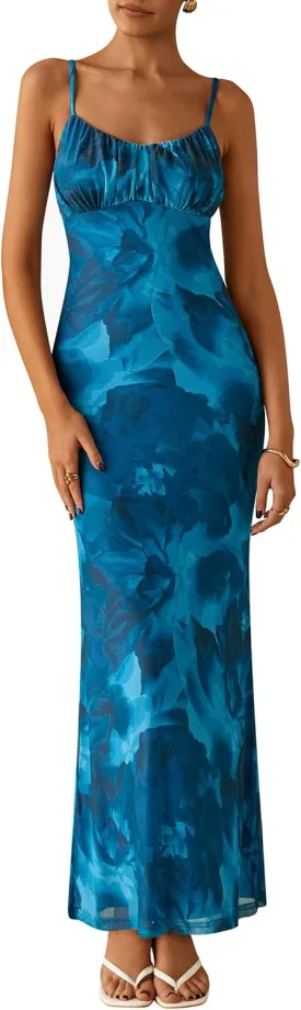 PRETTYGARDEN Women's Bodycon Maxi Dress 2025 Summer Floral Sundress Sleeveless Spaghetti Strap Cocktail Party Dress