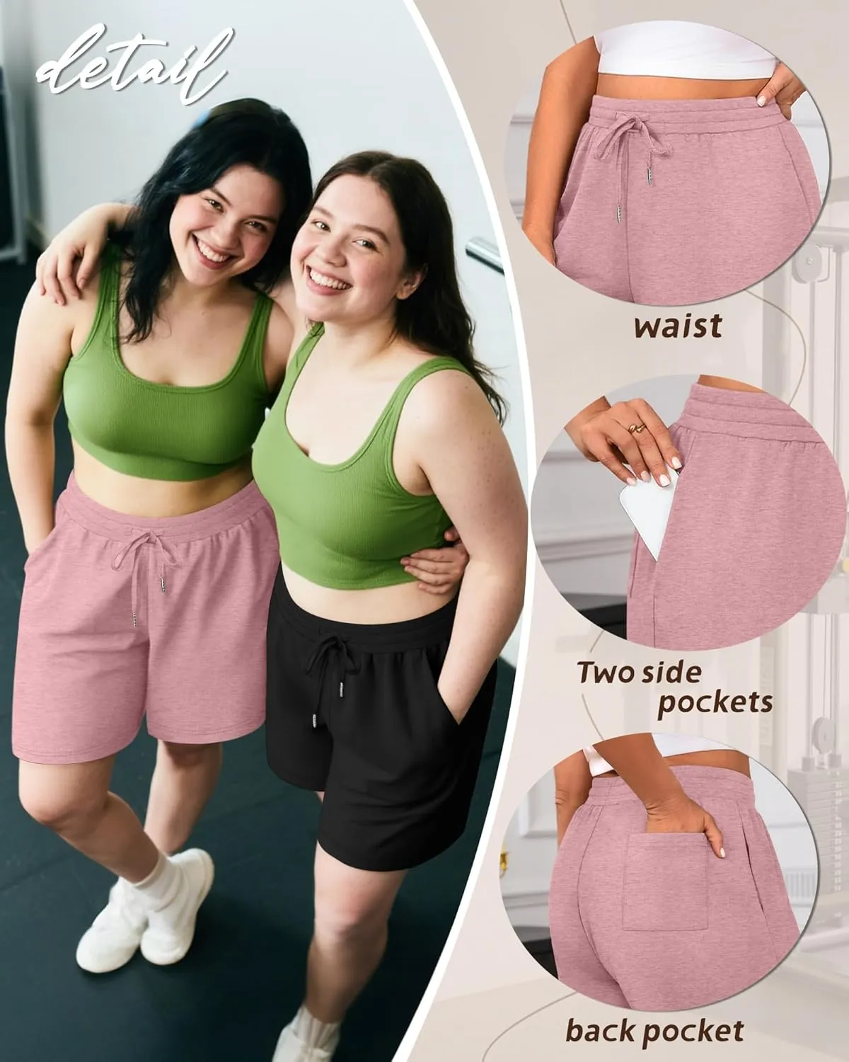 Riyiper 3 Pack Women's Plus Size Shorts Drawstring Bermuda Shorts Casual Wide Leg Knee Length Shorts with Pockets