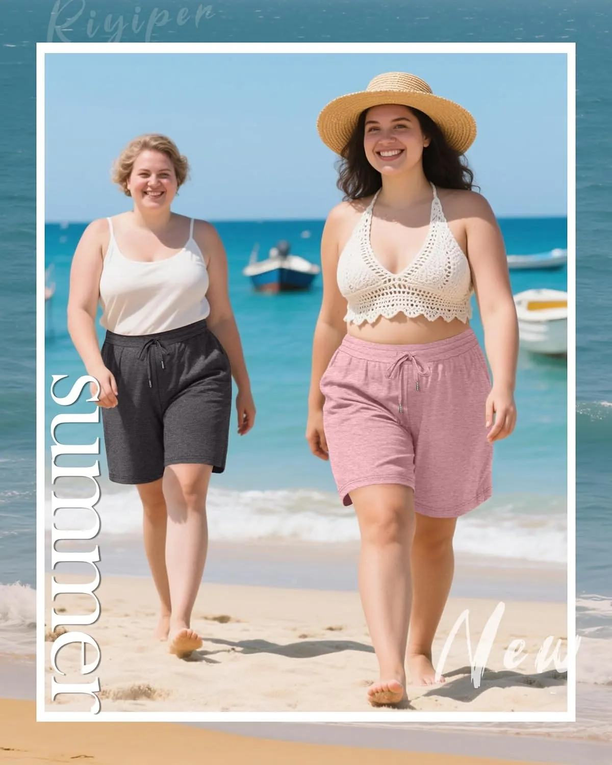 Riyiper 3 Pack Women's Plus Size Shorts Drawstring Bermuda Shorts Casual Wide Leg Knee Length Shorts with Pockets