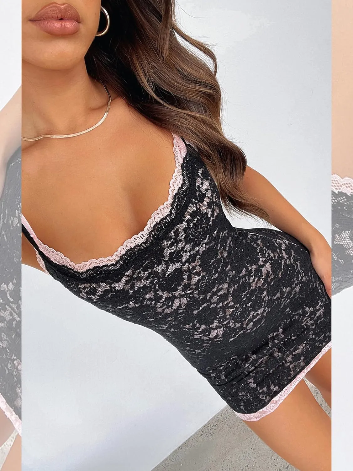 Sheer Mesh Lace Bodycon Mini Dresses for Women Going Out Dress Summer Short Rave Club Cocktail Party Slip Dresses