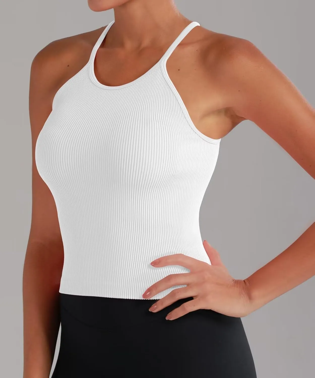 Sunzel Free to Be Tank, Crop Ribbed Tank Tops Seamless Racerback Camisoles No pad Camis Cropped Workout Gym Yoga
