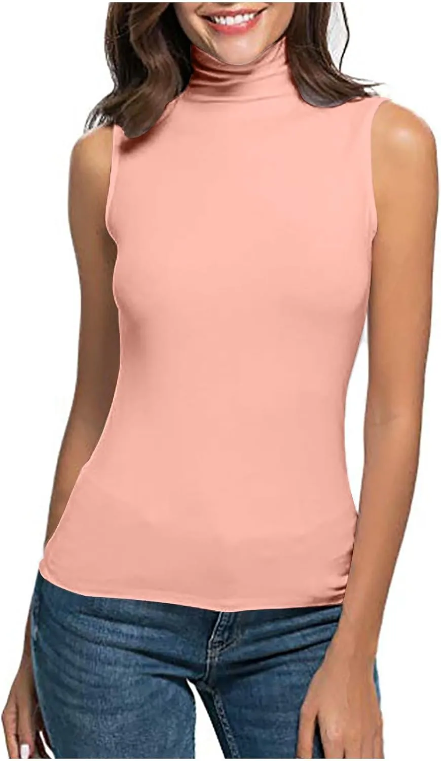 TANGNADE Sleeveless Turtlenecks for Women Tunic Plus Size Mock Neck Soft Tank Tops Basic Stretch Slim Fit Undershirts
