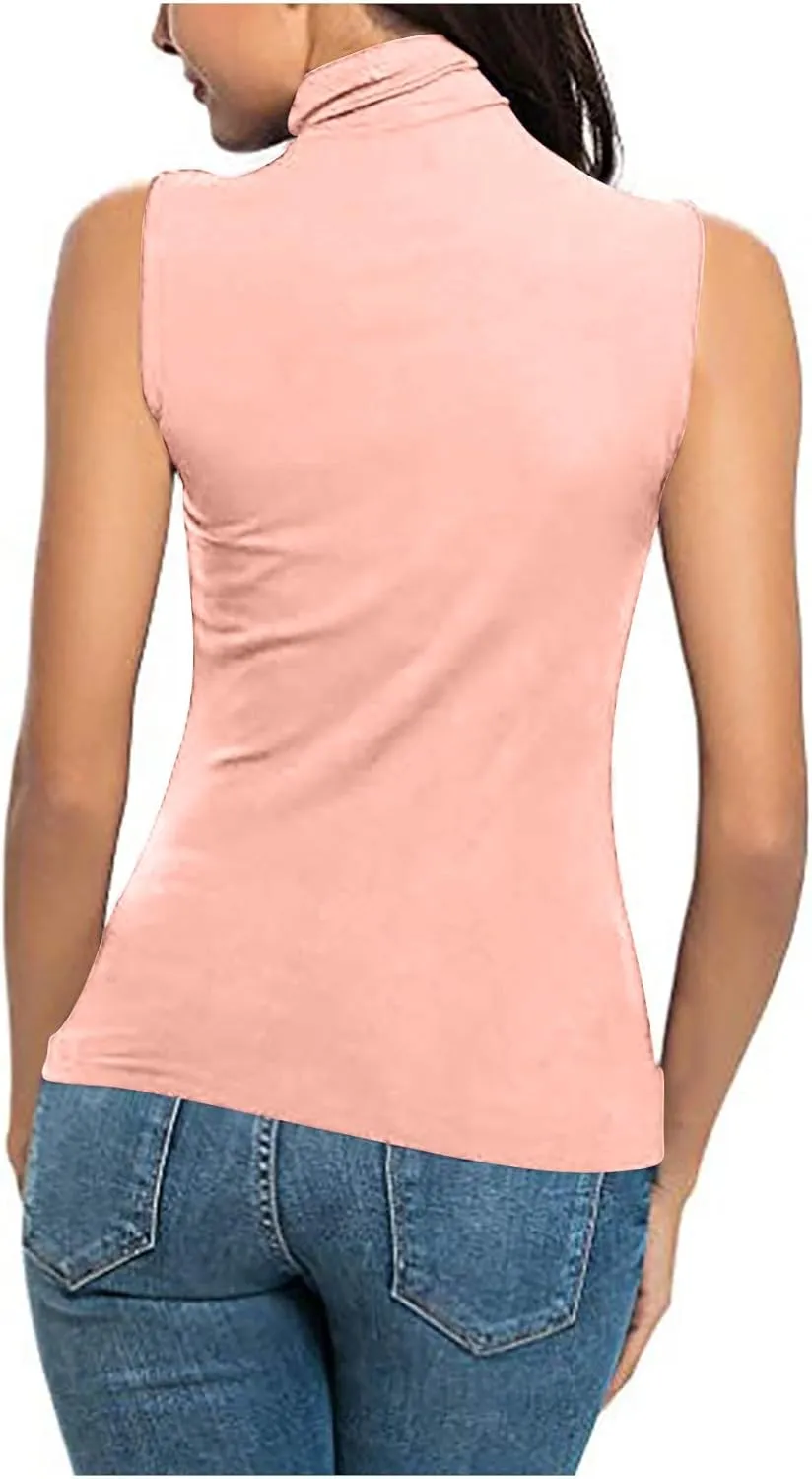 TANGNADE Sleeveless Turtlenecks for Women Tunic Plus Size Mock Neck Soft Tank Tops Basic Stretch Slim Fit Undershirts