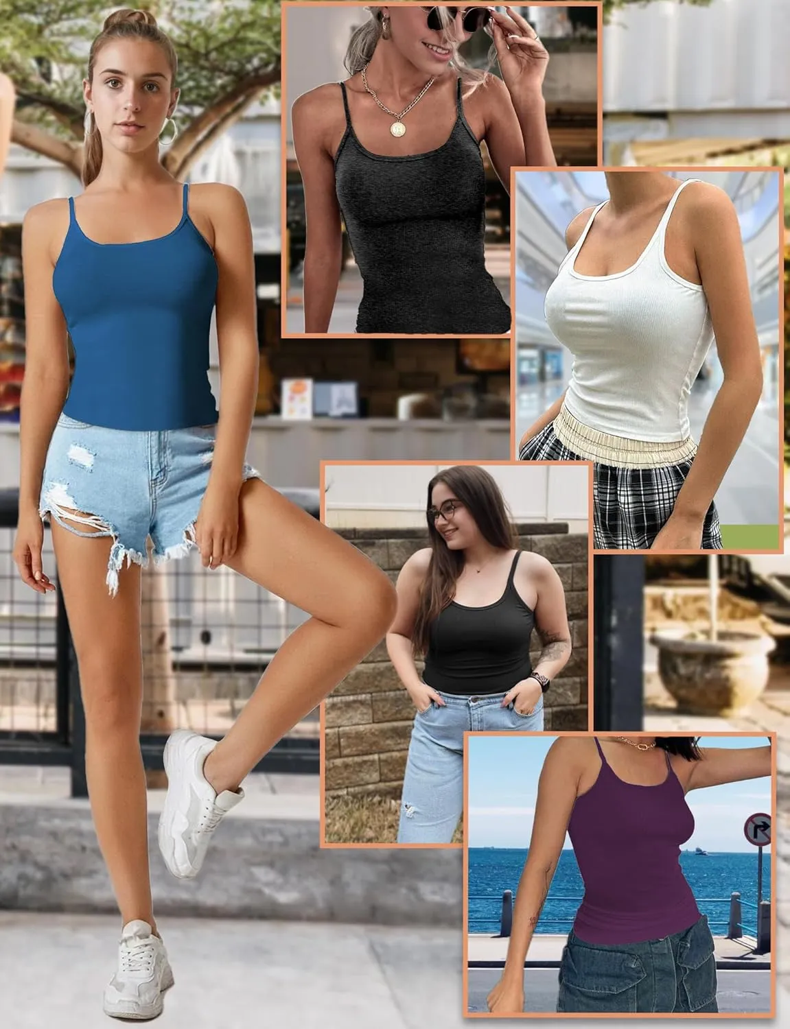 Tank Tops for Women, Spaghetti Strap Tank Top, Scoop Neck Ribbed Tank Tops, Summer Camisole Going Out Tops Shirt