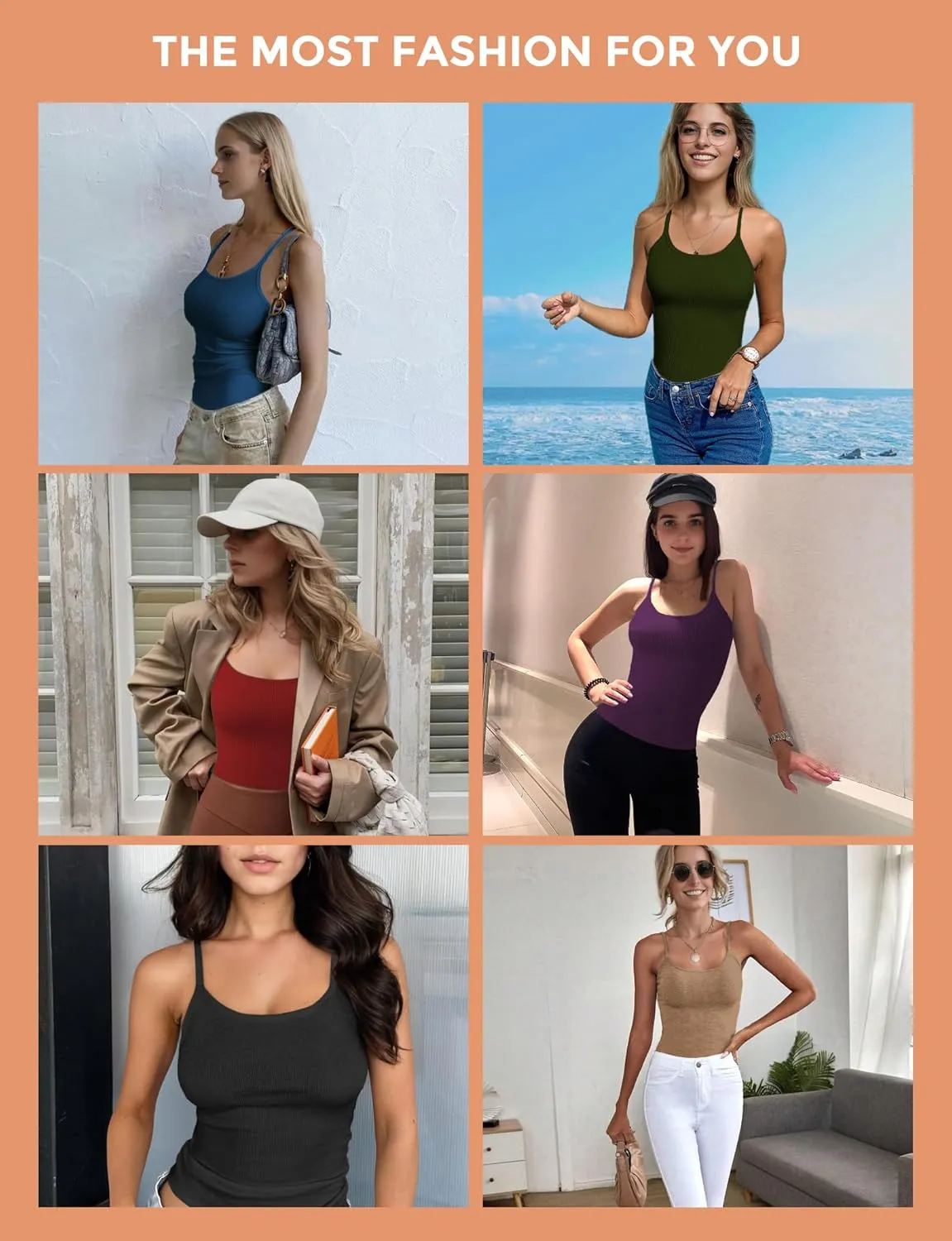 Tank Tops for Women, Spaghetti Strap Tank Top, Scoop Neck Ribbed Tank Tops, Summer Camisole Going Out Tops Shirt