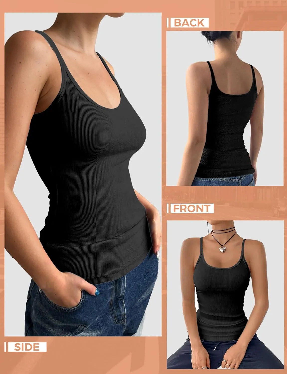 Tank Tops for Women, Spaghetti Strap Tank Top, Scoop Neck Ribbed Tank Tops, Summer Camisole Going Out Tops Shirt