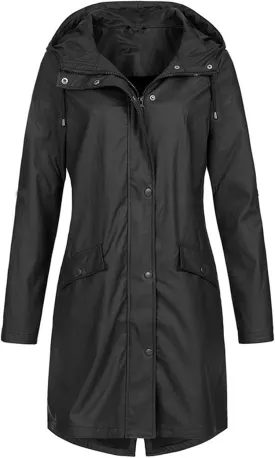 Trench Coats for Women Waterproof Long Hooded Rain Jackets Lightweight Button Down Workout Windbreaker with Pockets