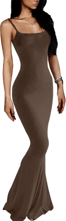 VIUTIL Women's Maxi Bodycon Dress Sexy Spaghetti Strap Sleeveless Tight Slip Long Dresses 2023