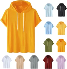 Women Casual Athletic Tops Summer Short Sleeve Hoodie Sweatshirts Spring Drawstring Hooded Pullover Sports Tops