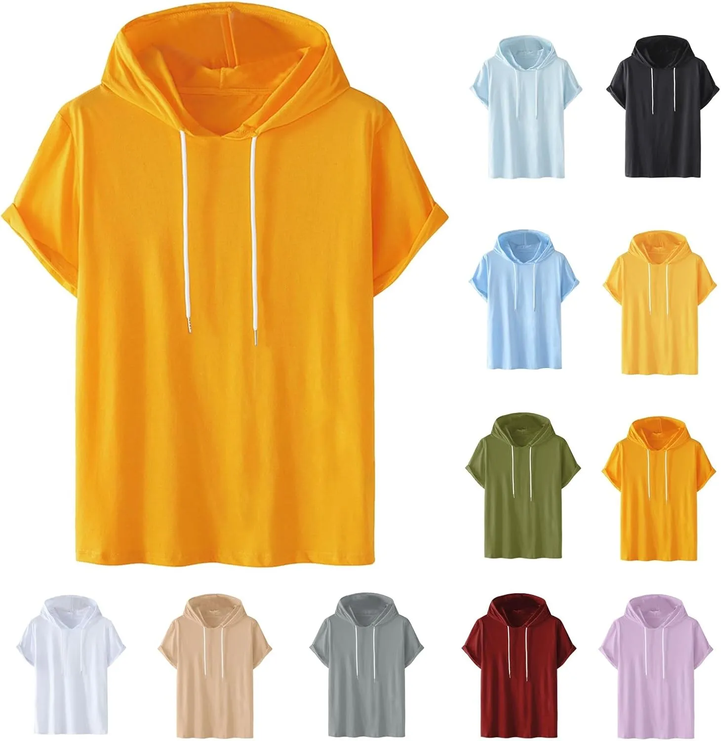 Women Casual Athletic Tops Summer Short Sleeve Hoodie Sweatshirts Spring Drawstring Hooded Pullover Sports Tops