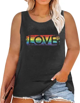 Women Plus Size Gay Pride Shirt LGBT Pride Tank Tops Love Wins Lesbian Equality Tees Rainbow Gay Ally Sleeveless Tops(2-5X)