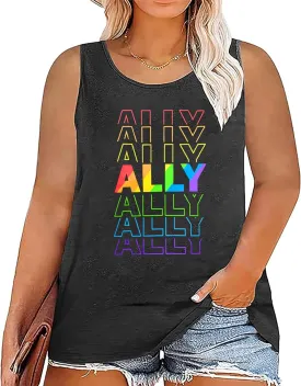 Women Plus Size Gay Pride Shirt LGBT Pride Tank Tops Love Wins Lesbian Equality Tees Rainbow Gay Ally Sleeveless Tops(2-5X)