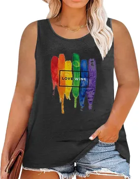 Women Plus Size Gay Pride Shirt LGBT Pride Tank Tops Love Wins Lesbian Equality Tees Rainbow Gay Ally Sleeveless Tops(2-5X)
