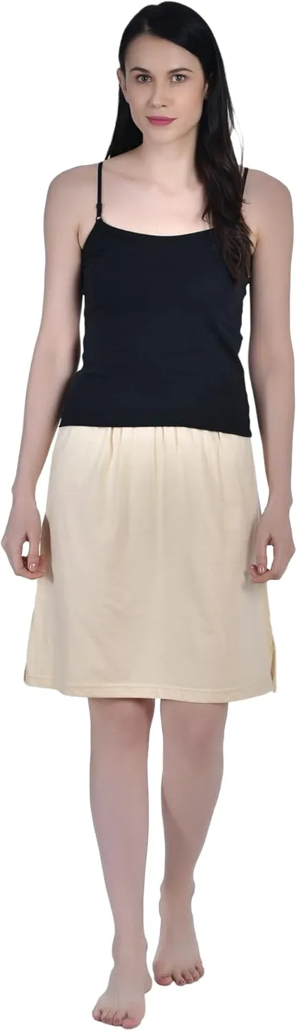 Women's Cotton Knee Length Underdress Side Slit Everyday Layers Half Slip Skirt Pack of 1