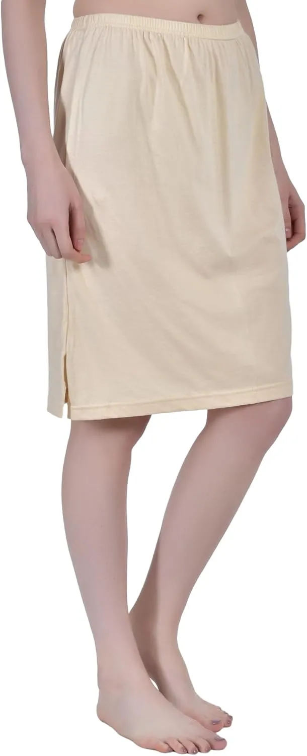 Women's Cotton Knee Length Underdress Side Slit Everyday Layers Half Slip Skirt Pack of 1