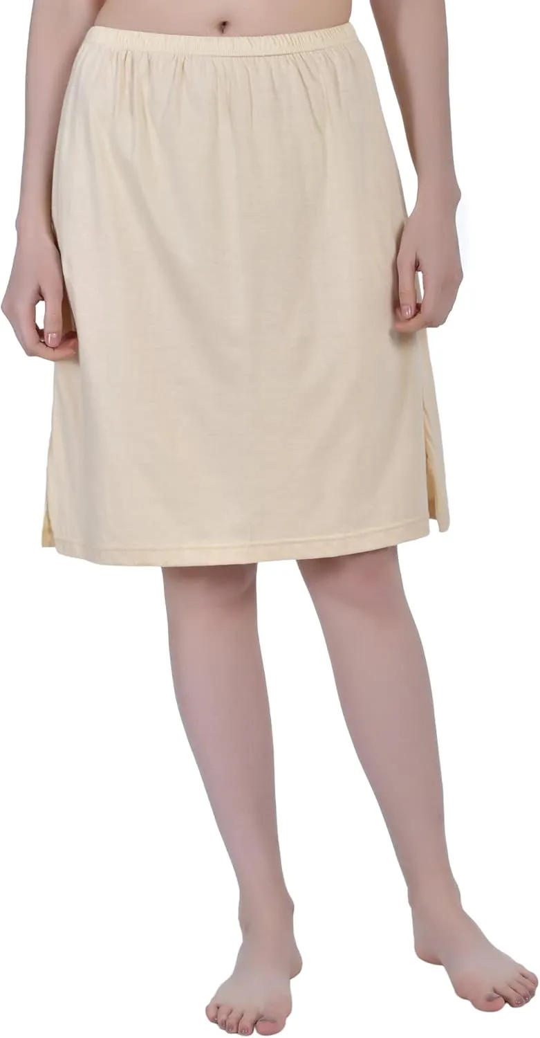 Women's Cotton Knee Length Underdress Side Slit Everyday Layers Half Slip Skirt Pack of 1