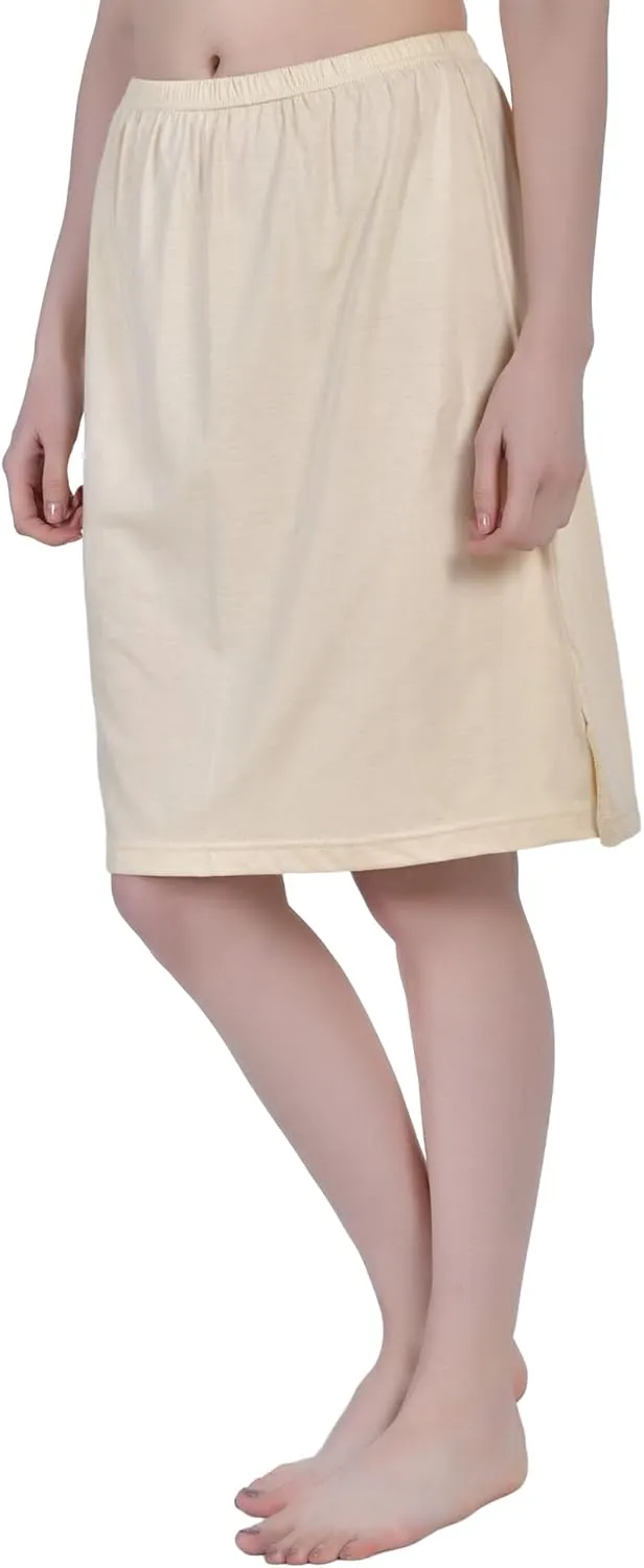 Women's Cotton Knee Length Underdress Side Slit Everyday Layers Half Slip Skirt Pack of 1