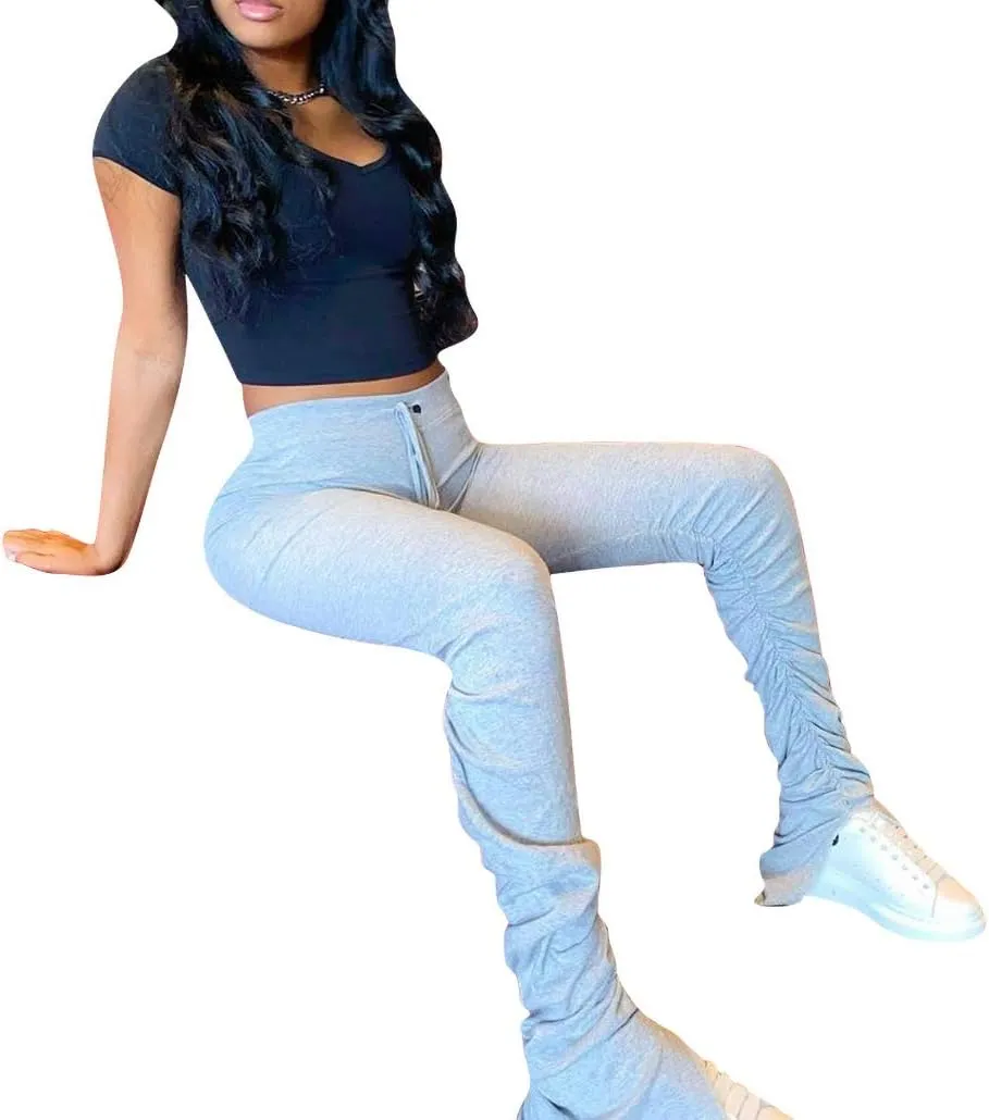Women's High Waist Long Joggers Workout Active Pants Jogging Yoga Sports Stacked Leggings Sweatpants