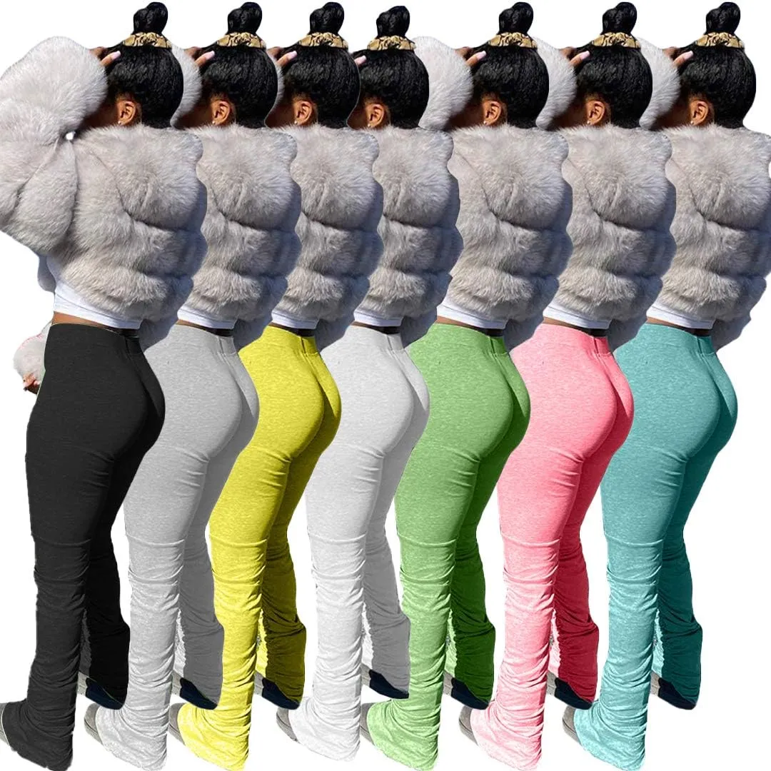 Women's High Waist Long Joggers Workout Active Pants Jogging Yoga Sports Stacked Leggings Sweatpants