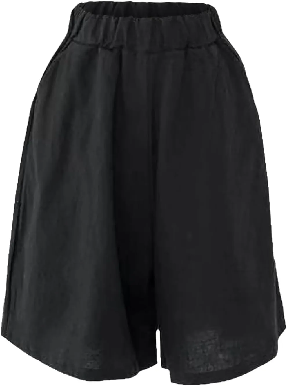 Womens Knee Length Bermuda Shorts Elastic Waist Wide Leg Casual 10" Long Shorts Loose Fit Summer Beach Shorts Pocket
