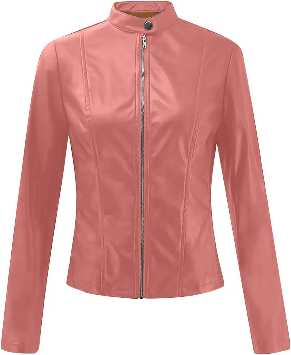Women's Leather Jackets, Zip Motorcycle Jacket Quilted Lightweight Coat Vegan Pu Leather Fashion Outerwear