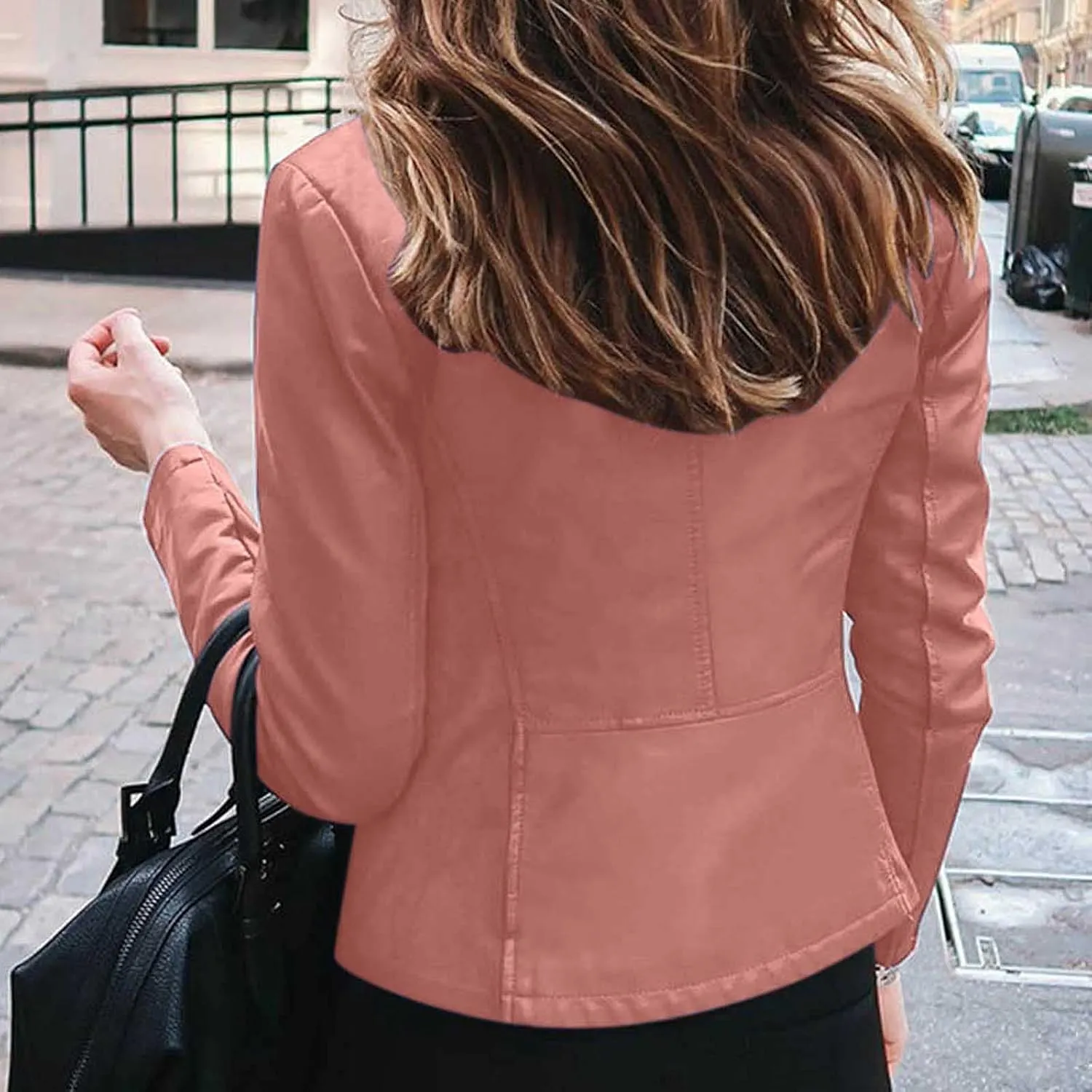 Women's Leather Jackets, Zip Motorcycle Jacket Quilted Lightweight Coat Vegan Pu Leather Fashion Outerwear