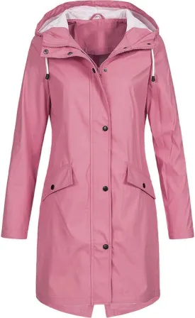 Womens Rain Jacket Waterproof Outdoor Rain Coats Lightweight Active Raincoat Windbreaker Long Hooded Trench Coat