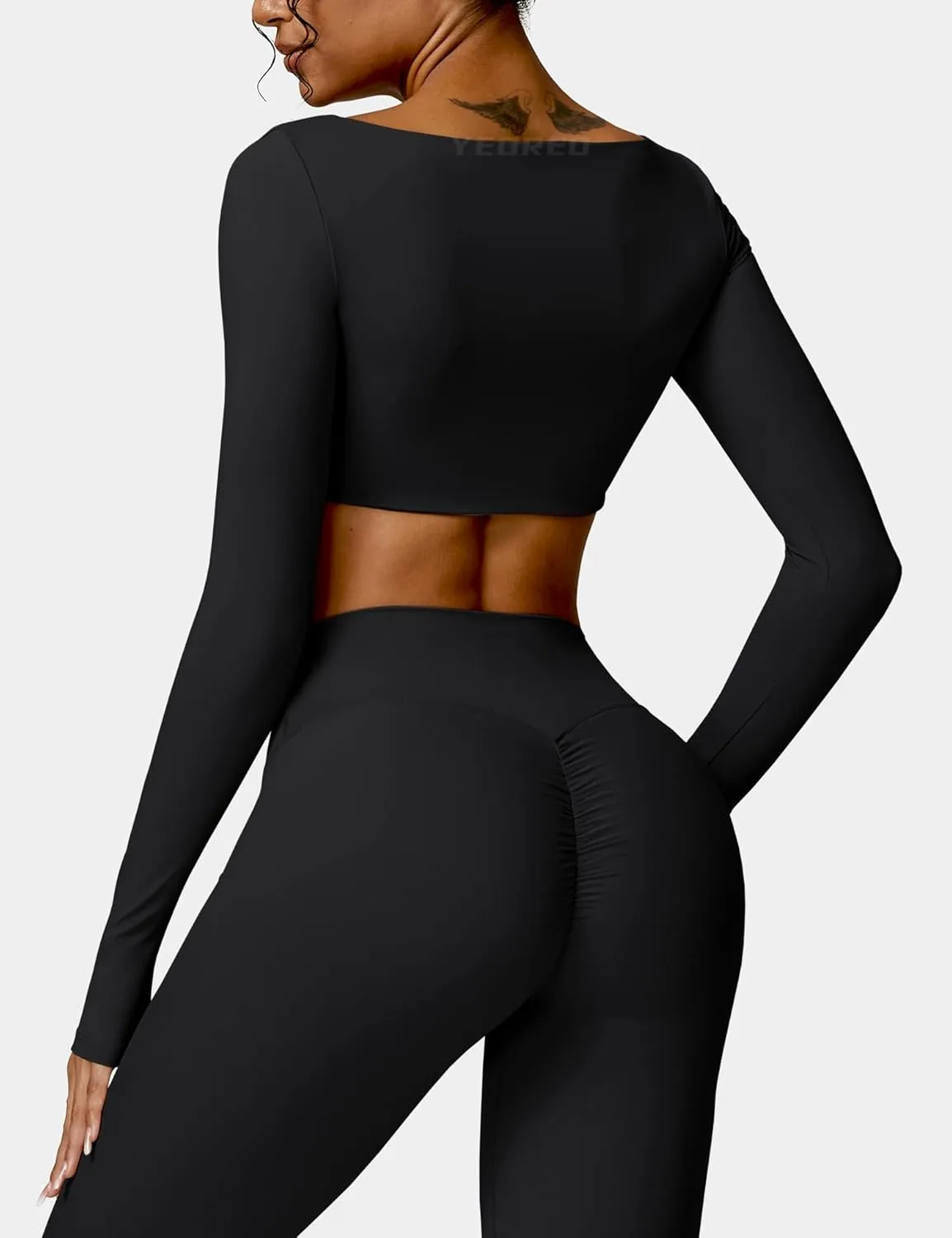 YEOREO Kyla Women Crop Top Long Sleeve Padded Sports Low Medium Impact Yoga Shirt Workout