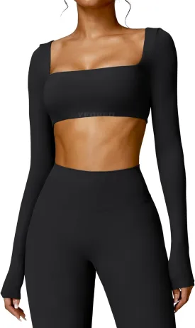 YEOREO Kyla Women Crop Top Long Sleeve Padded Sports Low Medium Impact Yoga Shirt Workout