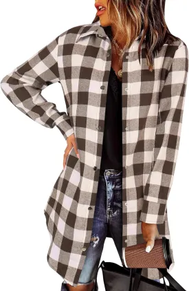 Zeagoo Flannel for Women 2025 Fall Fashion Long Sleeve Plaid Button Down Shirts Shacket Blouse Top with Pockets