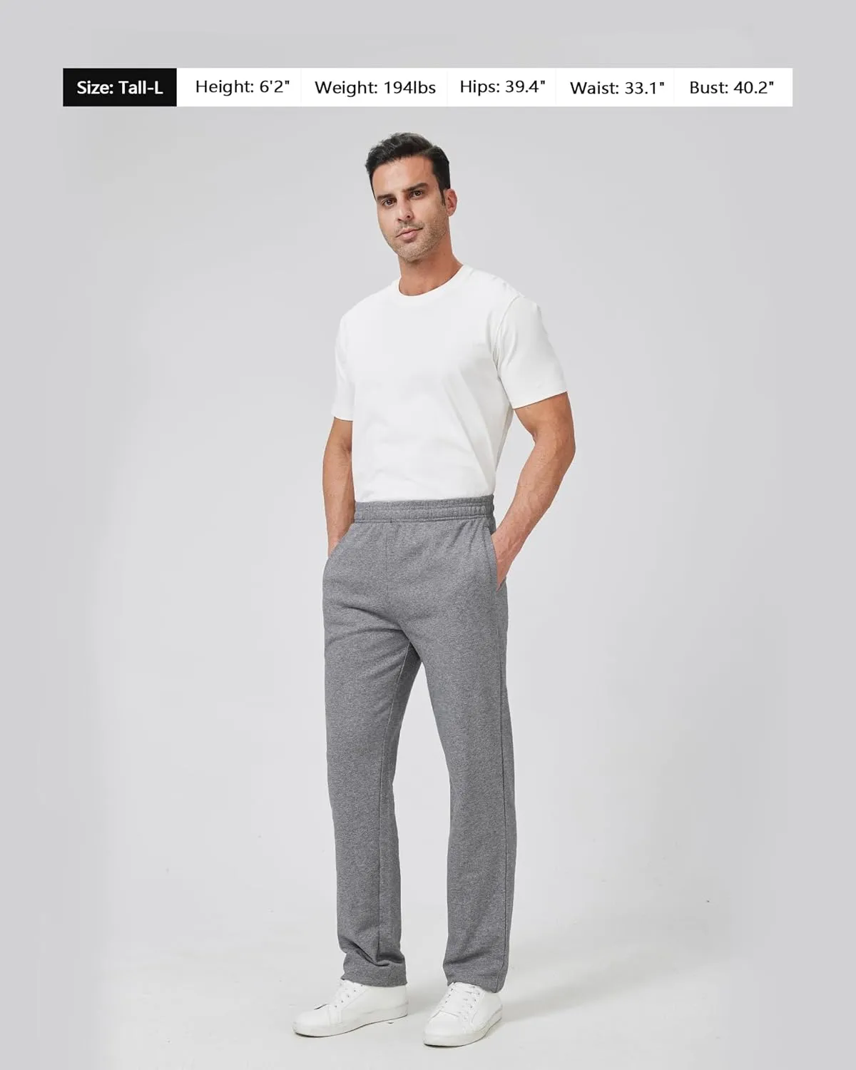 Zylioo Men's Extra Long Sweatpants with Pockets Open Bottom Joggers Wide Leg Athletic Pants 34/36 Inseam for Tall Men