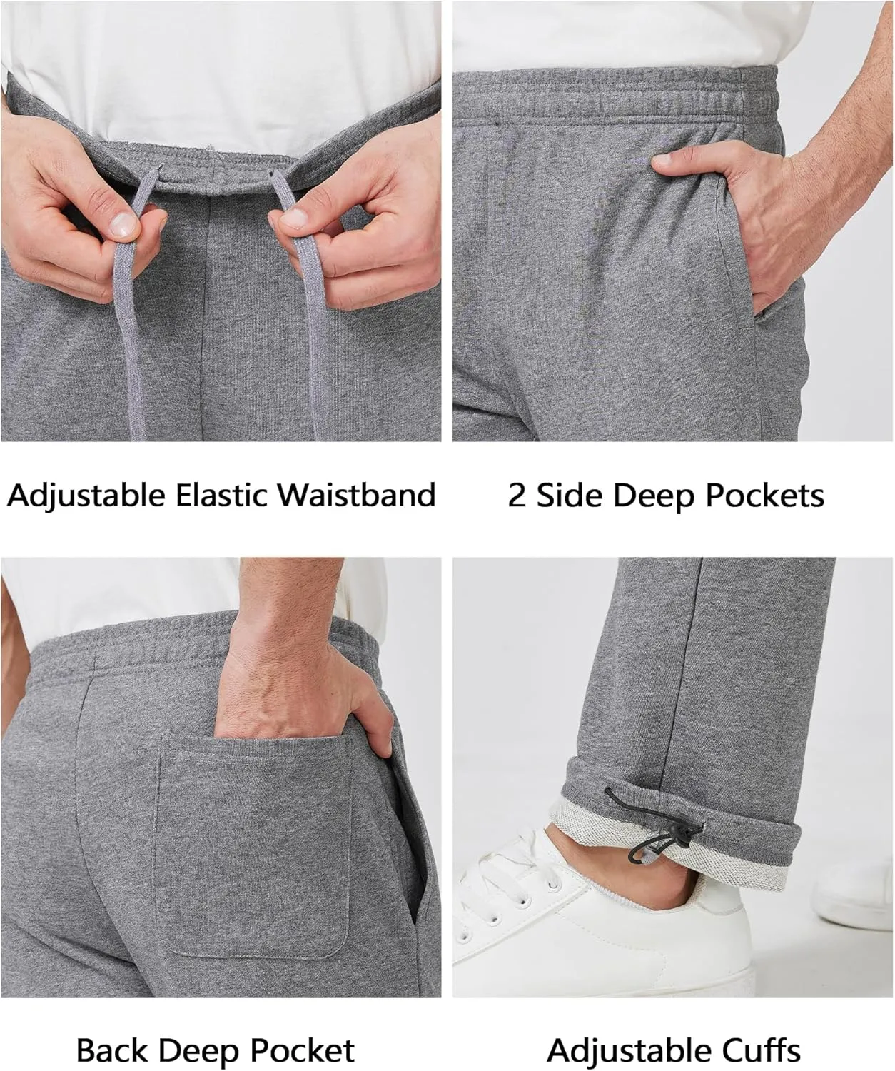 Zylioo Men's Extra Long Sweatpants with Pockets Open Bottom Joggers Wide Leg Athletic Pants 34/36 Inseam for Tall Men